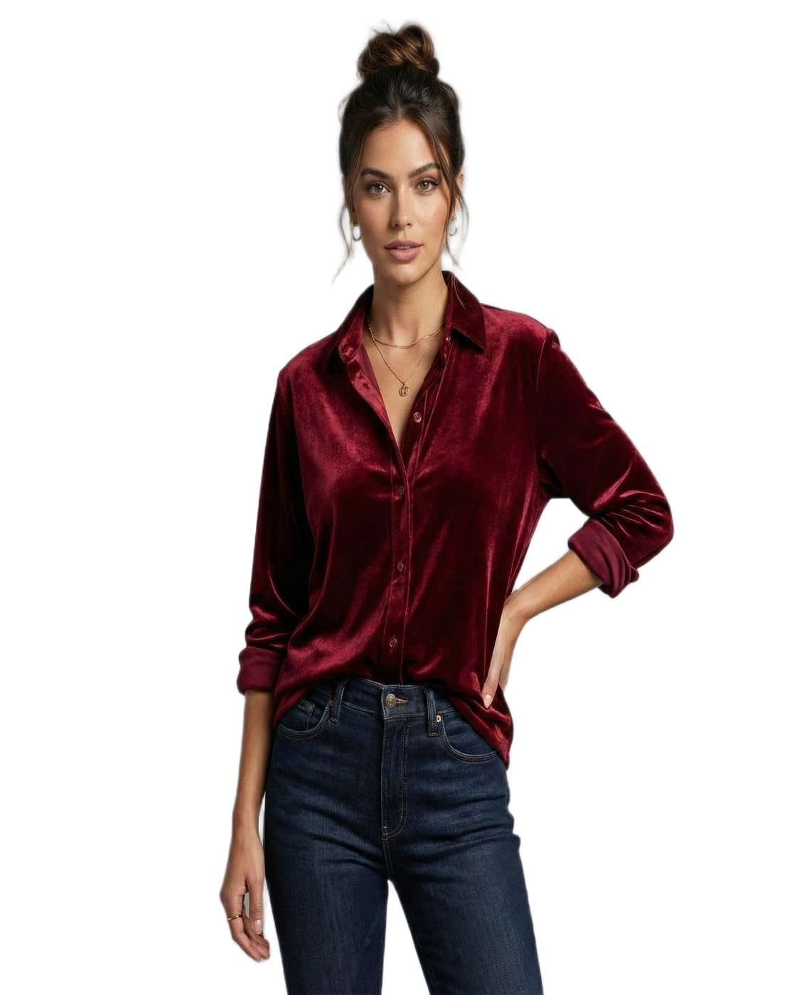 the classic togs Women’s Soft Velvet Top | Stylish Collared Shirt for Party & Office | Warm Winter Fashion Top | Maroon Shirt for Women's-picture-43