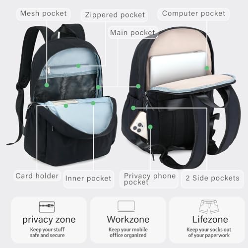 LOIDOU Backpacks for School Teens Girls Women Lightweight Water Resistant Cute Black Backpack for Casual Travel Work2