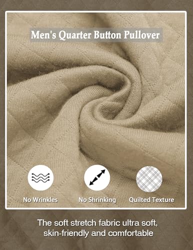 Image of COOFANDY Mens Quarter Sweatshirt Quilted Long Sleeve Mock Neck Active Sweater Waffle Pullover Polo Shirts With Pockets