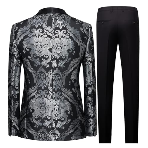 Mens Suit Jacquard Silm Fit 2-Piece Shawl Lapel Tuxedo Wedding Party Prom Suit Set2