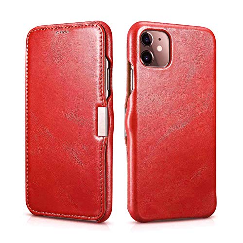 Mobiskin Hülle kompatibel mit Apple iPhone 11 (6,1 Zoll), Handyhülle mit echtem Leder, Hülle, Schutzhülle, dünne Handy-Tasche, Slim Cover, Vintage Rot