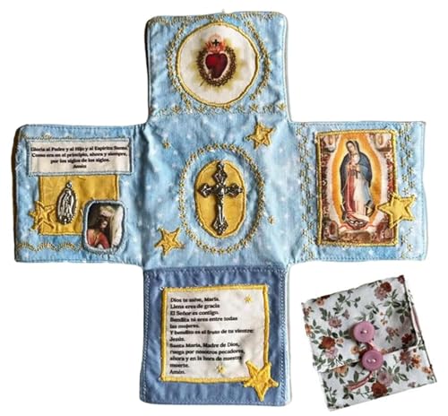 Devocional de bolsillo hecho a mano, edición de fe, libro de oración de bolsillo bordado hecho a mano, kit de oración de viaje católico de 10 pulgadas con cruz, libros devocionales diarios, kit de