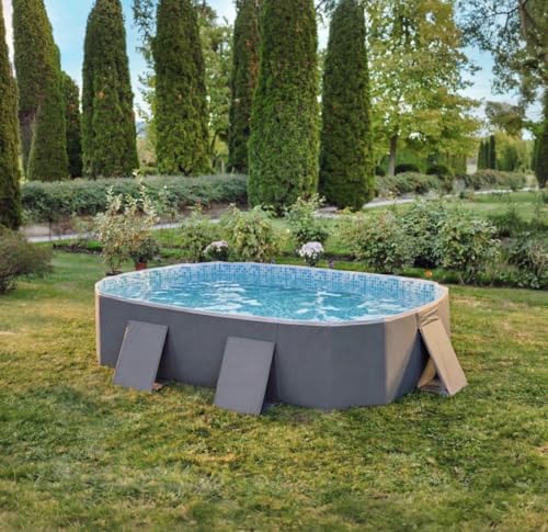 New ||Premier Portable 6Ft Folding Pool Oval 185 x 137 x 45 cm Mosaic Tile Liner Foldable Outdoor Swimming Pool||