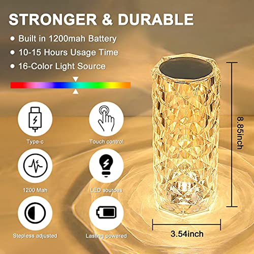 Whiteleopard Crystal Lamp, Led Rose Diamond 16 Color Changing Rgb Night Light With Usb Touch Lamp & Remote Control Rechargeable Table Lamps #TOP3