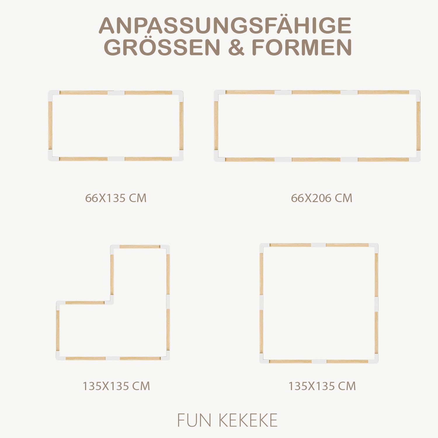 Baby Laufstall aus Holz mit Tür & Sicherheitsverschluss - Robustes Laufgitter zum Zusammenbauen, individuell formbares Krabbelgitter & Absperrgitter für Babys und Kleinkinder(135 * 135 * 61 cm)