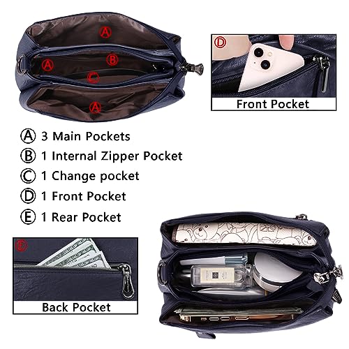 Image of Genuine Leather Purse for Women Hobo Bag Trendy Crossbody Bag and Shoulder Bag with 2 Straps