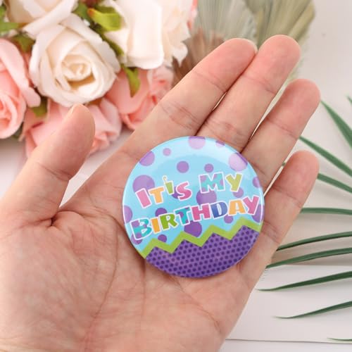 It’s My Birthday Pin, 2.3in Happy Birthday Badge with Purple Bubbles & Light Green Wave Design Fun Party Button Brooch for Boys Girls Men & Women Perfect for Decorations Supplies3