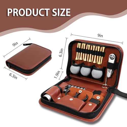JDSZM Golf Accessories Set Gifts, Golf Balls,Golf Tees, Golf Multifunctional Divot Tool, Rangefinder, Golf Brush, Golf Scorer, Golf Ball Clamp for Men and Women (Brown)