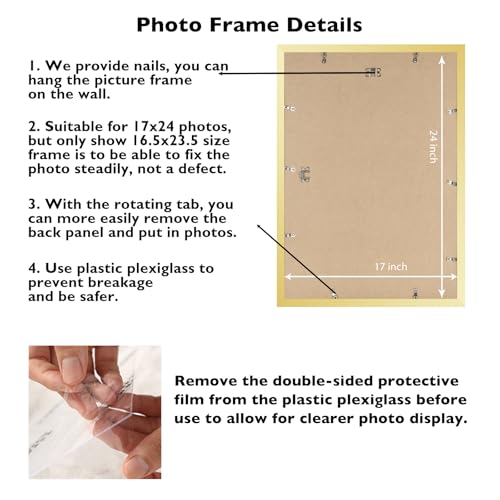 Image of JCJMY 17x24 Picture Frame Gold for Poster Photo Picture, Horizontal and Vertical Formats for Wall Hanging, 17 x 24 Wall Gallery Poster Photo Frame for 17 by 24 Photos Posters, Gold