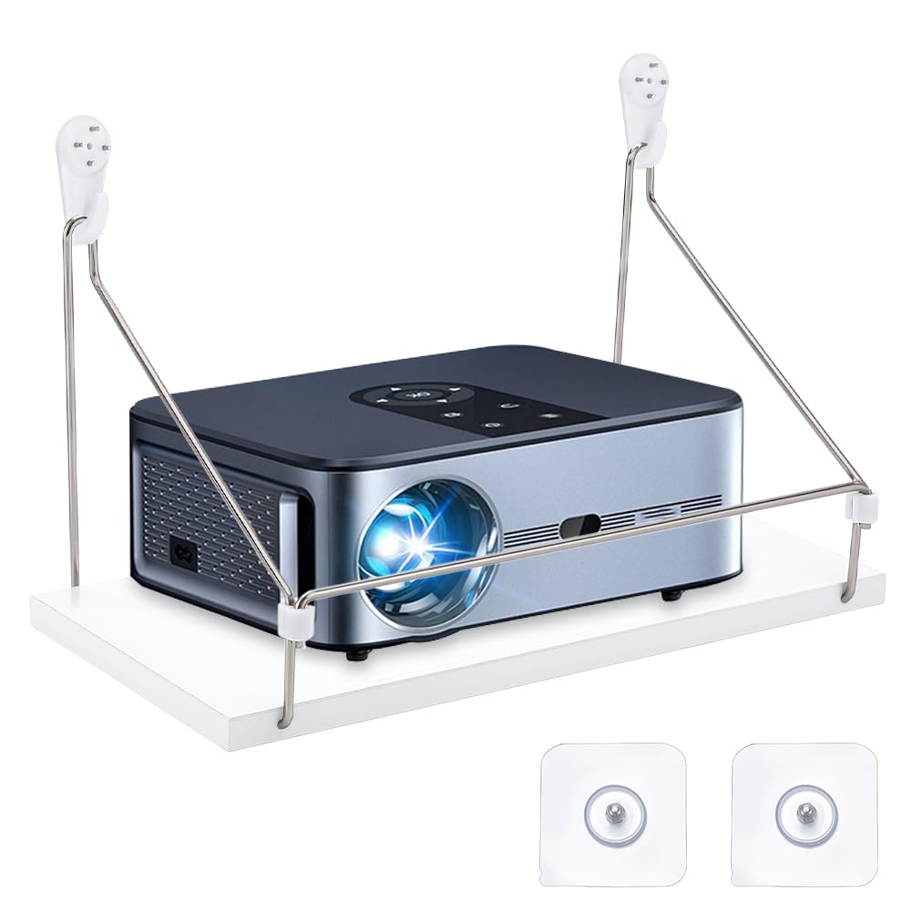 UNICRAFTALE White Small Mini Projector Shelf for Wall 30x15cm Wall Mount Floating Shelf Stainless Steel Modem Projector Rack Holder Stand Accessories for TV Cable Box Router
