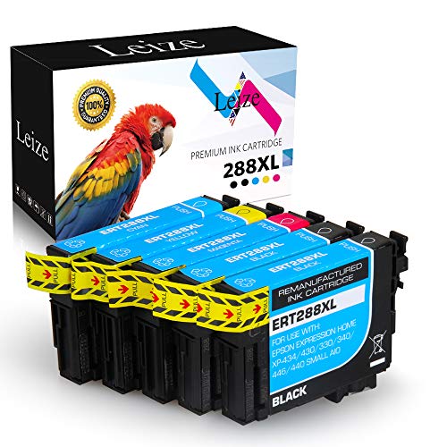 Leize Remanufactured Ink Cartridges for Epson 288XL T288XL 288 XL T288 5-Pack (2 Black, 1 Cyan, 1 Magenta, 1 Yellow), use for Epson Expression Home XP-430 XP-330 XP-340 XP-440 XP-434 XP-446
