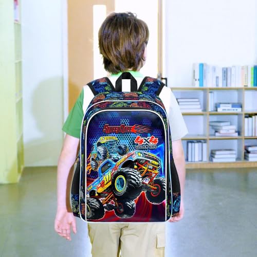 Image of 16 inch Truck Backpack, 3Pcs Boy Bookbag for Elementary Preschool Kindergarten, Kids School Backpacks with Lunch Box (Black)