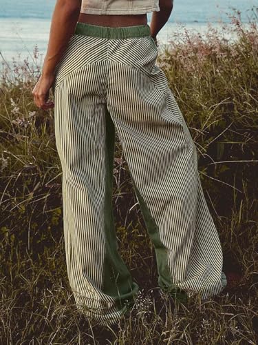 utcoco Women's Y2K Low Rise Striped Jeans Baggy Wide Leg Drawstring Denim Pants Patchwork Trousers3