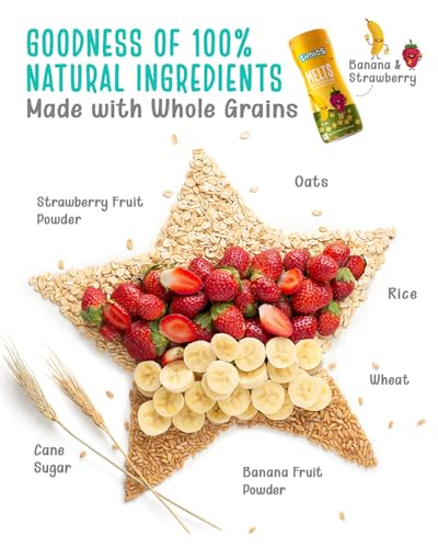 Image of Timios Flavored Melts - Banana & Strawberry + Blueberry Teething Puffs | Non-Fried, Maida-Free & Natural Fruit Flavor | Healthy Baby Snack | 2 x 50g Combo Pack (Pack of 2)