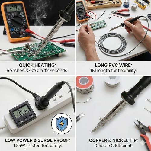 Image of 125W 220-230V Heat Pencil Tip Soldering Iron Kit with attachable element and Long PVC wire, Fast heating leak, and Surge Proof (Pack of 1)