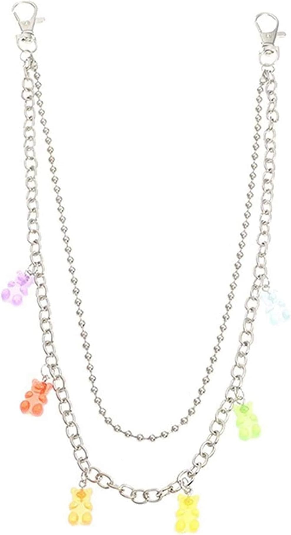 Dorab Multilayer Resin Gummy Bear Pendant Pocket Wallet Chain Hiphop Butterfly Charm Jean Pants Belt Safty Pin Chains Waist Belly Body Chain Trousers Jewelry for Women Girls