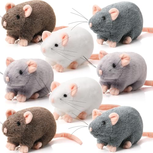 Honoson 8 Pcs Rat Stuffed Animal Mouse Plush Toy 7 Inch Fake Rat Small Stuffed Mice Bulk Cuddly Realistic Plushies for Birthday Christmas Surprise...