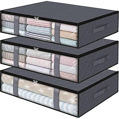 StorageRight Storage Bins,3-Pack Clothes Storage, Foldable Blanket Storage Bags, Under Bed Storage Containers for Organizing, Clothing, Bedroom, Comforter, Closet, Dorm, Quilts, Organizer,Grey Cover