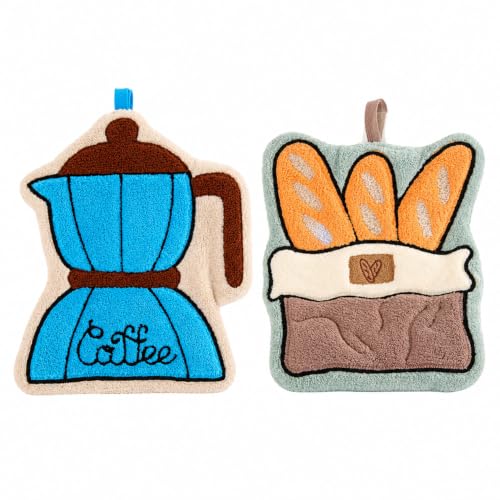 Image of House of Quirk Coffee Shaped Hanging Towels Set of 2 | Soft Coral Fleece Kitchen & Bathroom Towels | Super Absorbent & Quick-Dry Decorative Cloths (Blue /Orange)