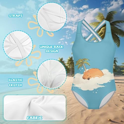 Image of Girls Swimsuit Criss Cross Back 1-Piece Summer Beach Swiwmear