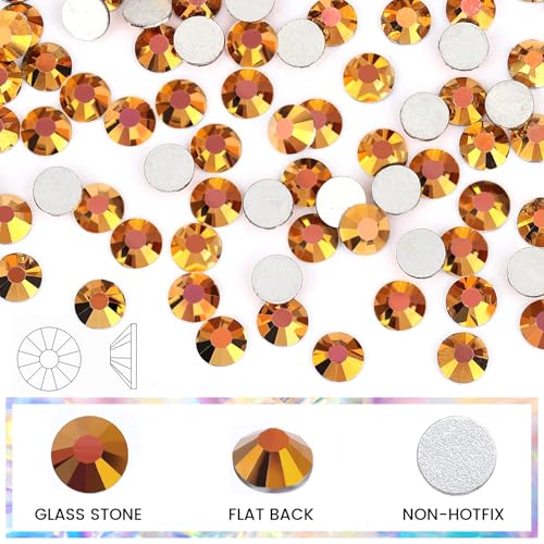 Image of Novani Rhinestones Flatback Rhinestones Glass Gems Stones Jewels Round Gemstones Non-Hotfix Crystal for Crafts,SS30,288 Pieces,Gold