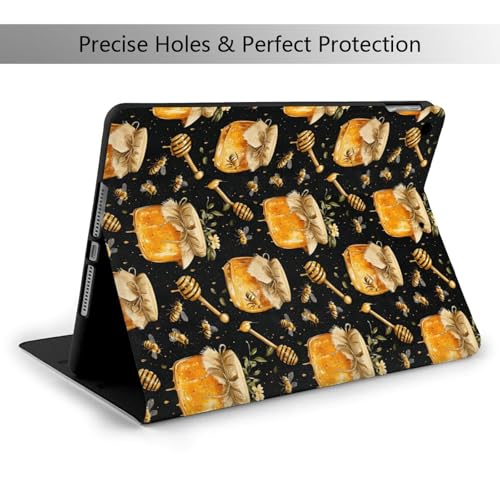 Étui iPad 10.2 compatible 9e 8e 7e génération imprimé miel abeille avec support folio - 2