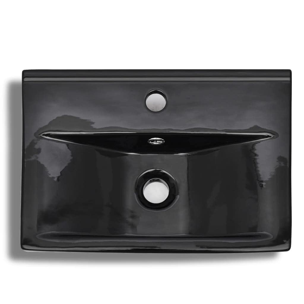 vidaXL Lavabo Rectangular con Agujero Desagüe Cerámica Negro Brillo Lavamanos