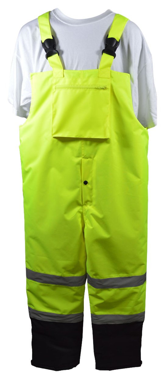 Petra Roc LQBBIP-CE-L ANSI/ISEA 107-2015 Class E Waterproof Quilted Thermal Bib Rain Pants, Size L, Lime/Black