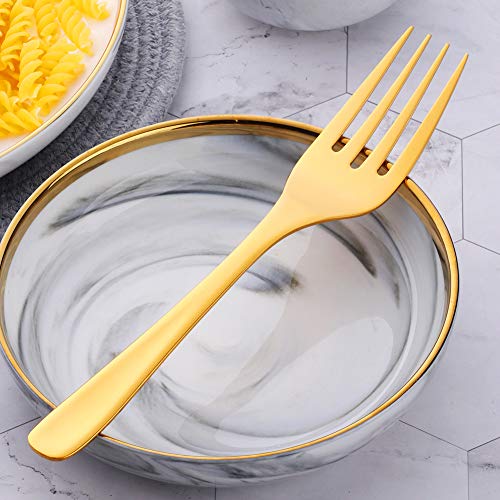 Bisda Buffet Serving Forks, Stainless Steel 10 Inch Gold Plated Server Meat Fork Set Of 2, Large Salad Serverware Utensils, Dishwasher Safe #TOP2