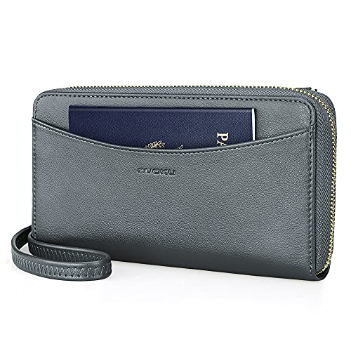 Image of nuoku Womens RFID Wallet Purse Wristlet Crossbody Clutch with Zip Around 2 Strap | RFID