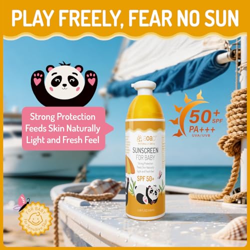 AOAO Kids Sunscreen SPF 50, Baby Sunscreen for Face Body, Tear-Free & Water Resistant, Gentle for Newborns & Sensitive Skin, Broad Spectrum UVA/UVB Protection, Reef-Safe, No White Cast, Non-Sticky (3.38oz)