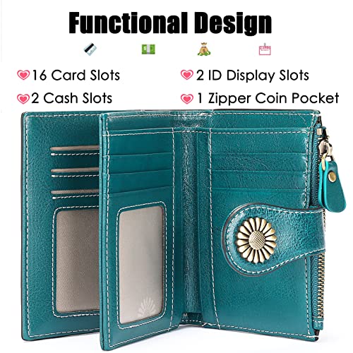 Women's Small Leather RFID Blocking Bifold Wallet Compact Purse with Zipper Pocket ID Window & Card Holder3