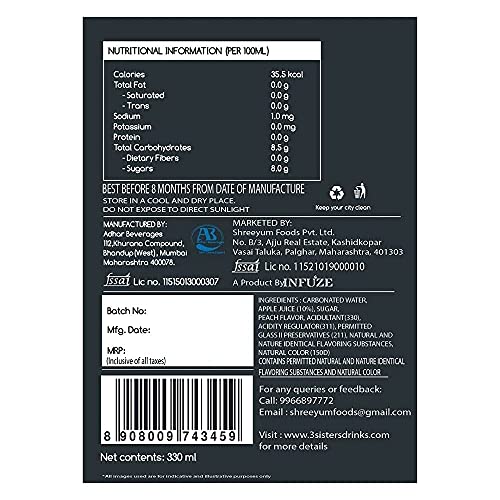 Image of 3Sisters Non Alcoholic Beer - Peach Flavor - (Pack of 6 Bottles x 330ml each)