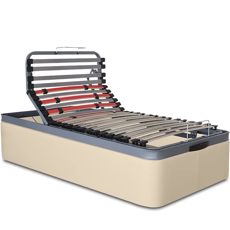 VentadeColchones - Canapé Articulado Abatible de Gran Capacidad con Mando Inalámbrico + App Móvil, Polipiel Crudo, Medida 90 x 190 cm