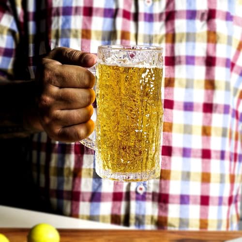 Image of WRINGO High Grade Beer Mugs Set of 2, 550ML Glass Mug with Handle, Large Big Heavy Mugs for Freezer, Multipurpose Mugs, Dishwasher & Microwave Safe (BR-07)