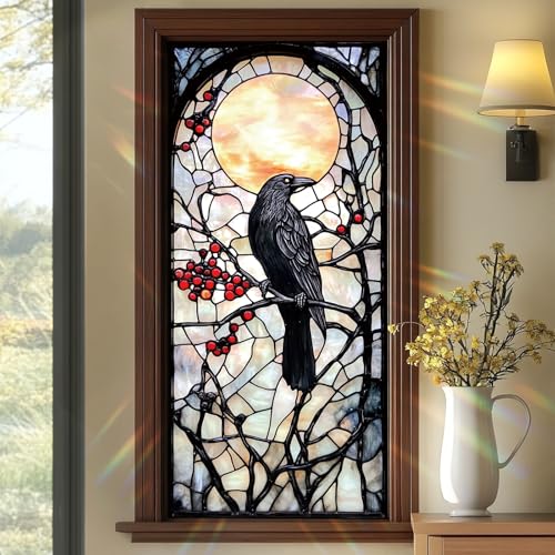 SHENGYUMY Stained Glass Style Raven Window Film, Gothic Inspired Privacy Decor for Windows, Living...