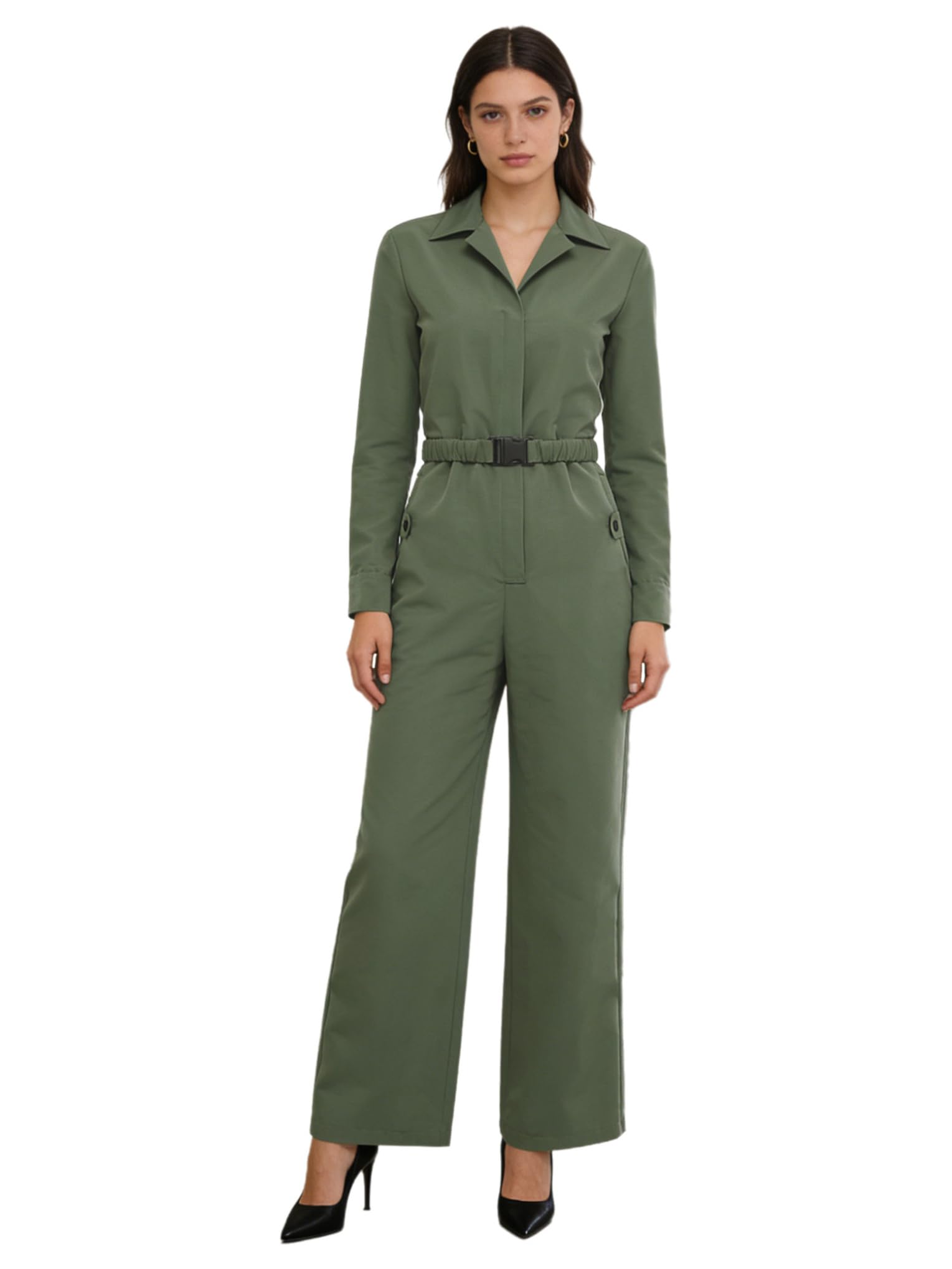 Mono de trabajo de una pieza para mujer con solapa verde ejército talla M 8