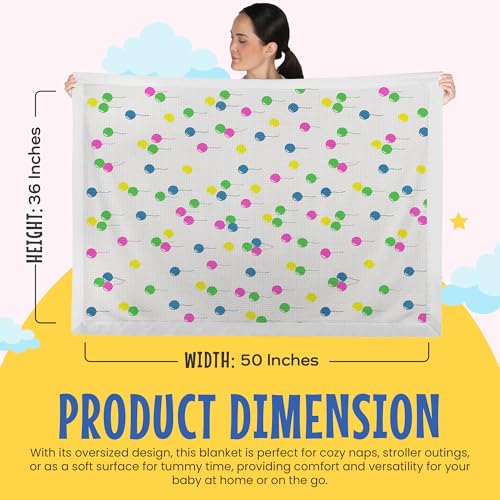 Image of Blankets Thermal Waffle Baby Blanket Crib Bedding - Soft Cozy Warm Infant Thermal Cover for Nursery Stroller or Bassinet, Lightweight Ideal Shower Gift Satin Trim Balloon Pattern 36 inch x 50 inch