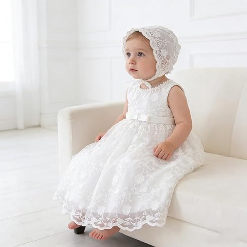 Leideur Baby Lange Taufkleider weiß Taufe Kleid besondere Anlässe Kleider für Mädchen Geburtstag (6 Monate, Weiß 3)