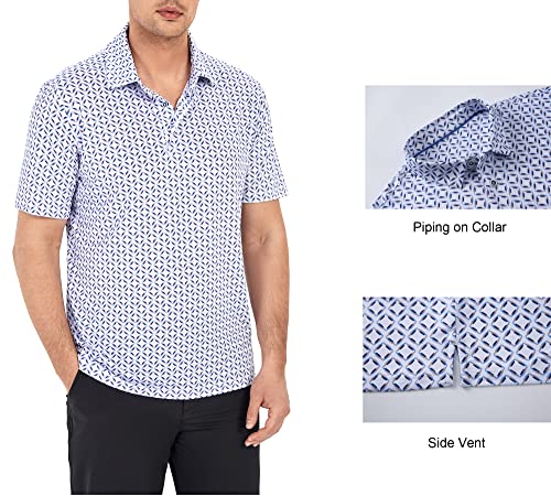 Alex Vando Mens Golf Shirt Moisture Wicking Quick-Dry Print Performance Polo Shirts for Men