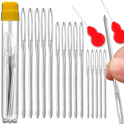 Image of 15Pcs /3Sizes Large Eye Blunt Yarn Needles kit, Knitting Needles, Yarn Needles, Quilting Needles with 2 Threaders, Weaving Stringing Needles for Knitting Crochet