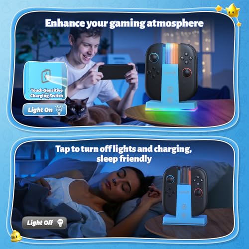 Image of FASTSNAIL Switch 2 Controller Charger Dock for Nintendo Switch 2 for JoyCon | 4-in-1 Fast Switch 2 Joypad Charging Dock Station, 9 RGB Light, Dual-Direction Magnetic Stand for Joycon 2 Accessories, Blue