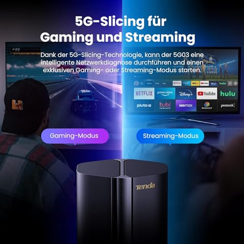 Tenda 5G03 – 5G Router SIM-Karte, WLAN LTE Router Wi-Fi 6 AX1800 CAT19 für Nano-SIM-Karte, 4,67Gbps im Download, Easy Mesh, Plug&Play, 2-Gigabit-Ports, WPA3, OFDMA, MU-MIMO