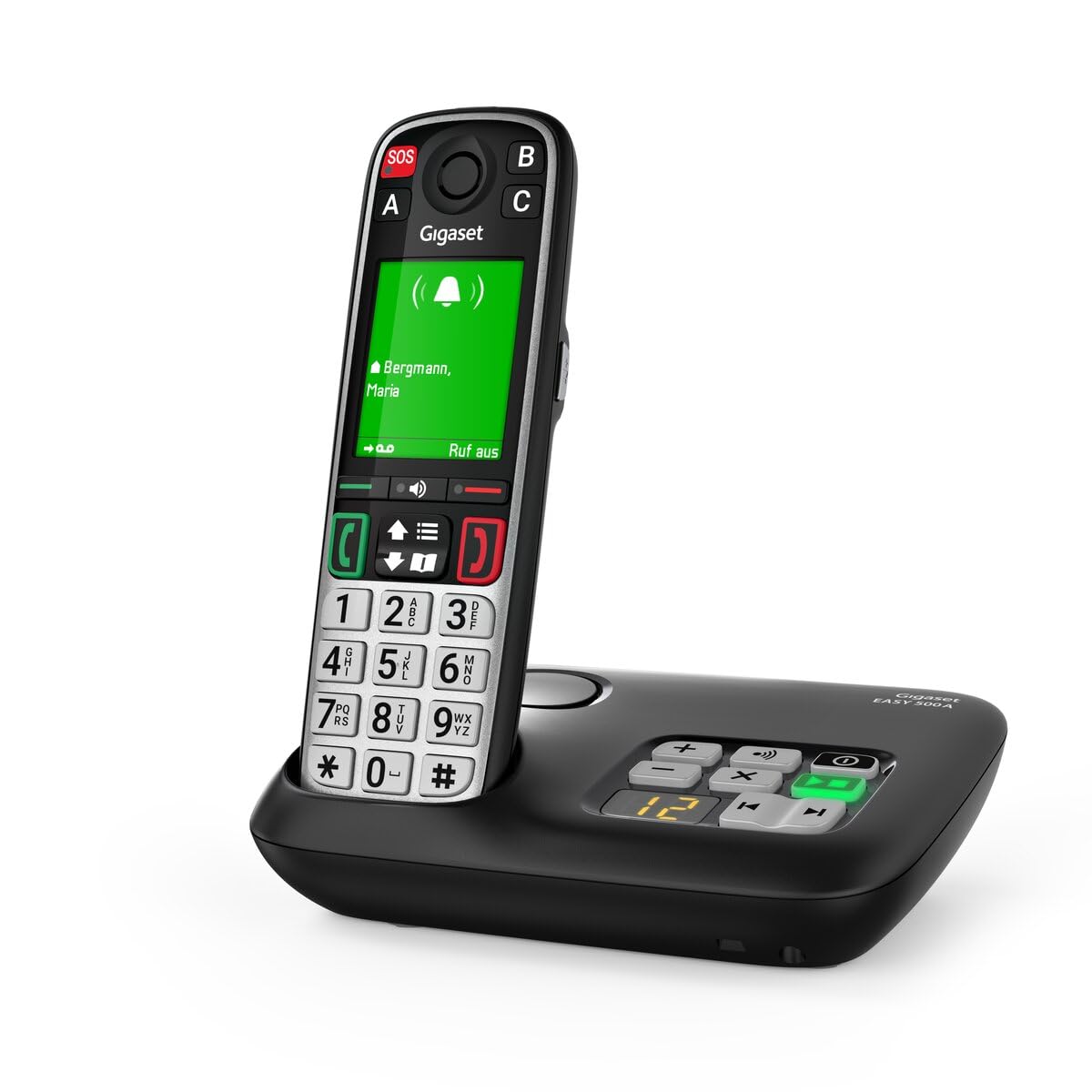 Gigaset EASY 500A・Analoges/DECT-Telefon・Kabelloses Mobilteil・Freisprecheinrichtung・200 Eintragungen・Anrufer-Identifikation・Schwarz・Silber (S30852-H3135-B101)