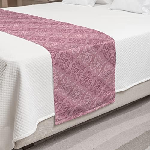 Lunarable Pink Damask Bed Runner, Antique Style Dried Rose Tonal Diagonal Alignment, Decorative Accent Bedding Scarf for Hotels Homes and Guestrooms, Queen, Dried Rose