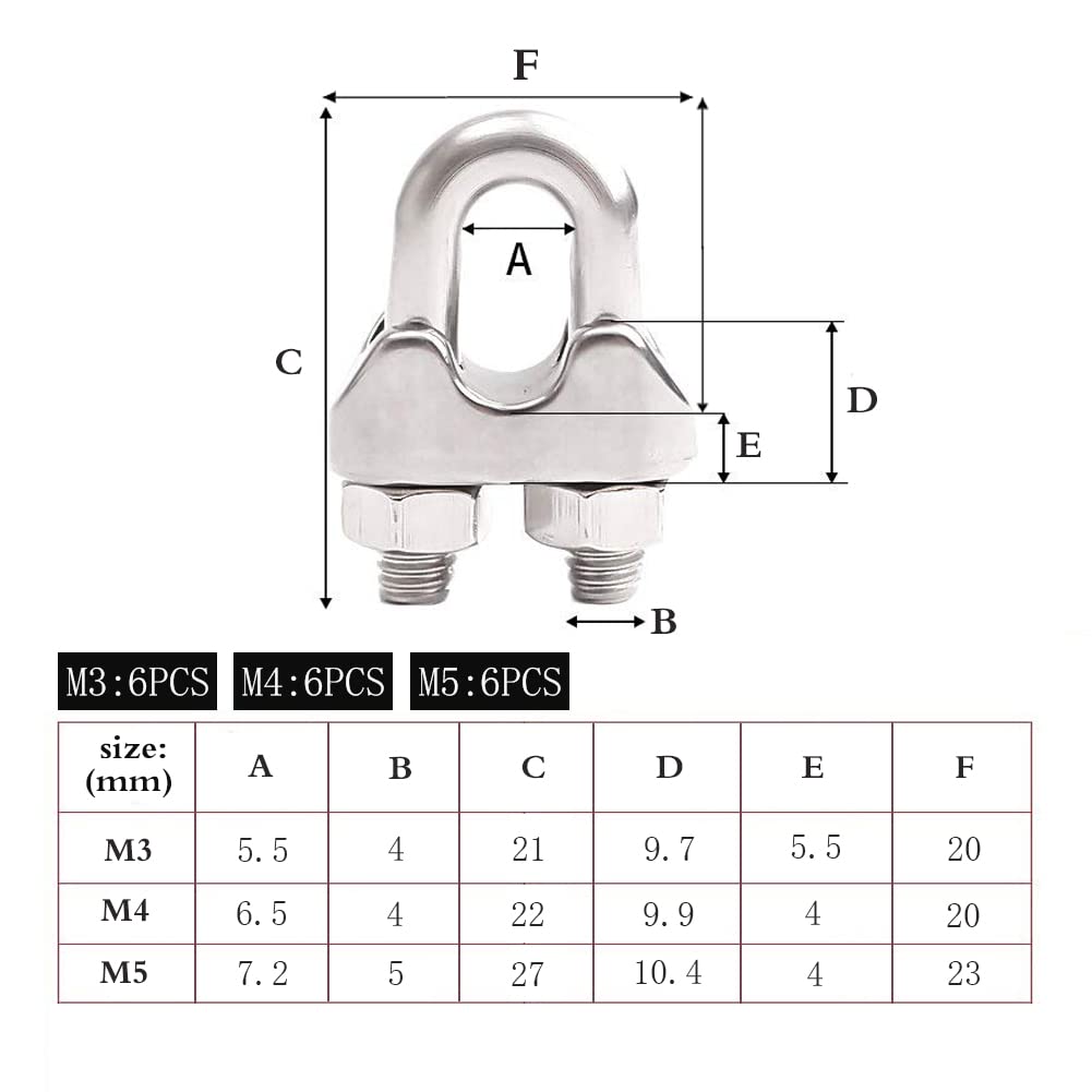 18 Morsetti Cavo Acciaio Inox 304 - Kit M3/M4/M5 Per Funi 3-5mm