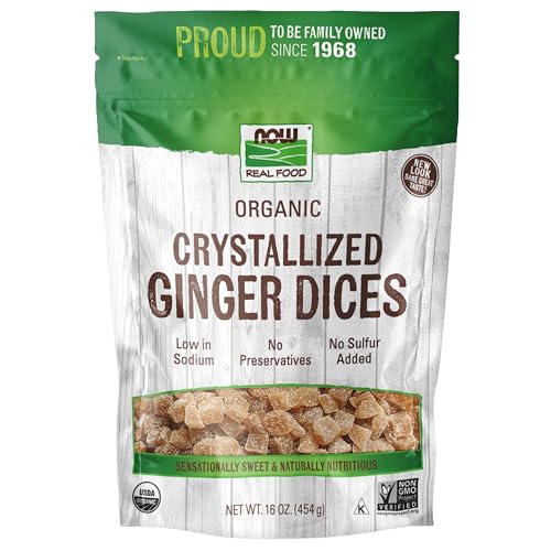 NOW Foods, Organic Crystallized Ginger Dices, Low-Sodium, Preservative-Free and Non-GMO, 16-Ounce (Packaging May Vary)