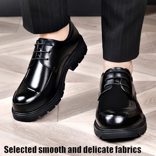 Men's Leather Lace Up Chunky Platform Dress Oxfords Comfortable Wide Round Toe Lug Sole Formal Business Work Shoes Non-Slip Soft Bottom Casual Shoes2