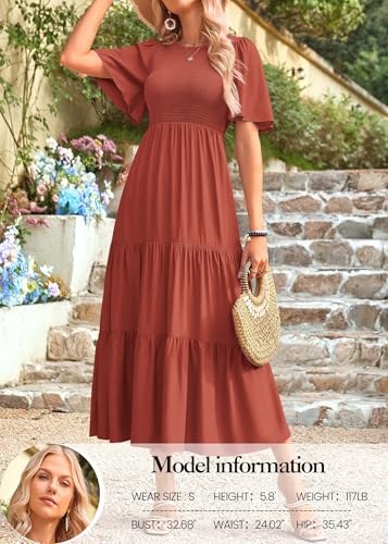 Image of KIRUNDO Summer Dresses for Women 2026 Spring Casual Flutter Short Sleeve Wedding Guest Smocked Flowy Tiered Aline Midi Dress