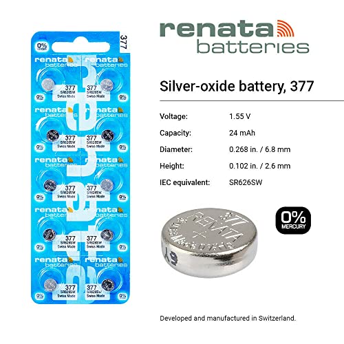 Pilas Renata 377 SR626SW Silver Oxide 1.55V 20 unidades miniatura 2
